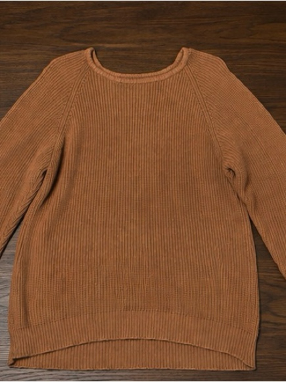 Camel Brown Ribbed Knit High Low Sweater Long Sleeve